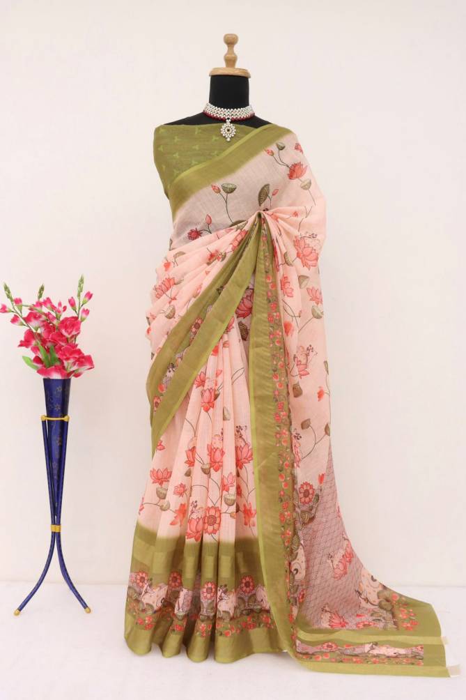 Df 152 Kalamkari Linen Daily Wear Printed Sarees Wholesale Shop In Surat